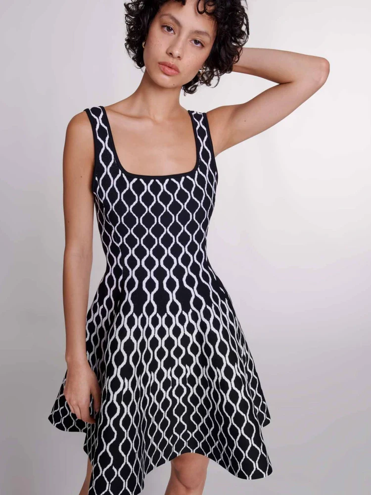 Mona Abstract Print Square Neck Mini Knit Dress Newgew Dresses