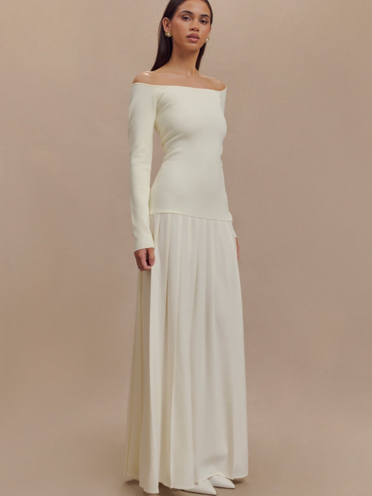 Knit Off Shoulder Maxi Dress - Ivory Newgew Dresses