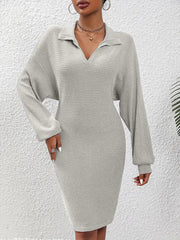 Knit Long-Sleeve V-Neck Bodycon Dress Newgew Dresses