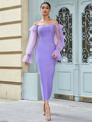 Off-Shoulder Mesh Sleeve Dress Newgew Dresses