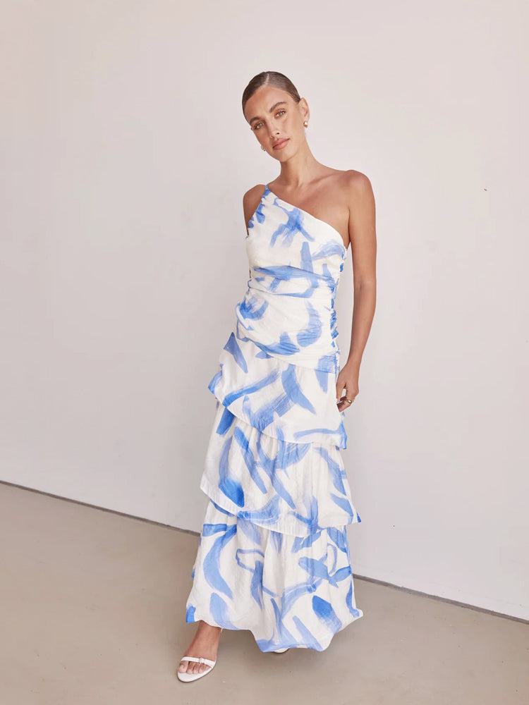 One-Shoulder Strappy Floral Print Dress Newgew Dresses