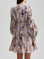 Flowers Plants Balloon Sleeves Mini Dress Newgew Dresses