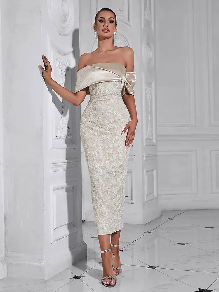 Strapless Back-Slit Jacquard Evening Gown Newgew Dresses