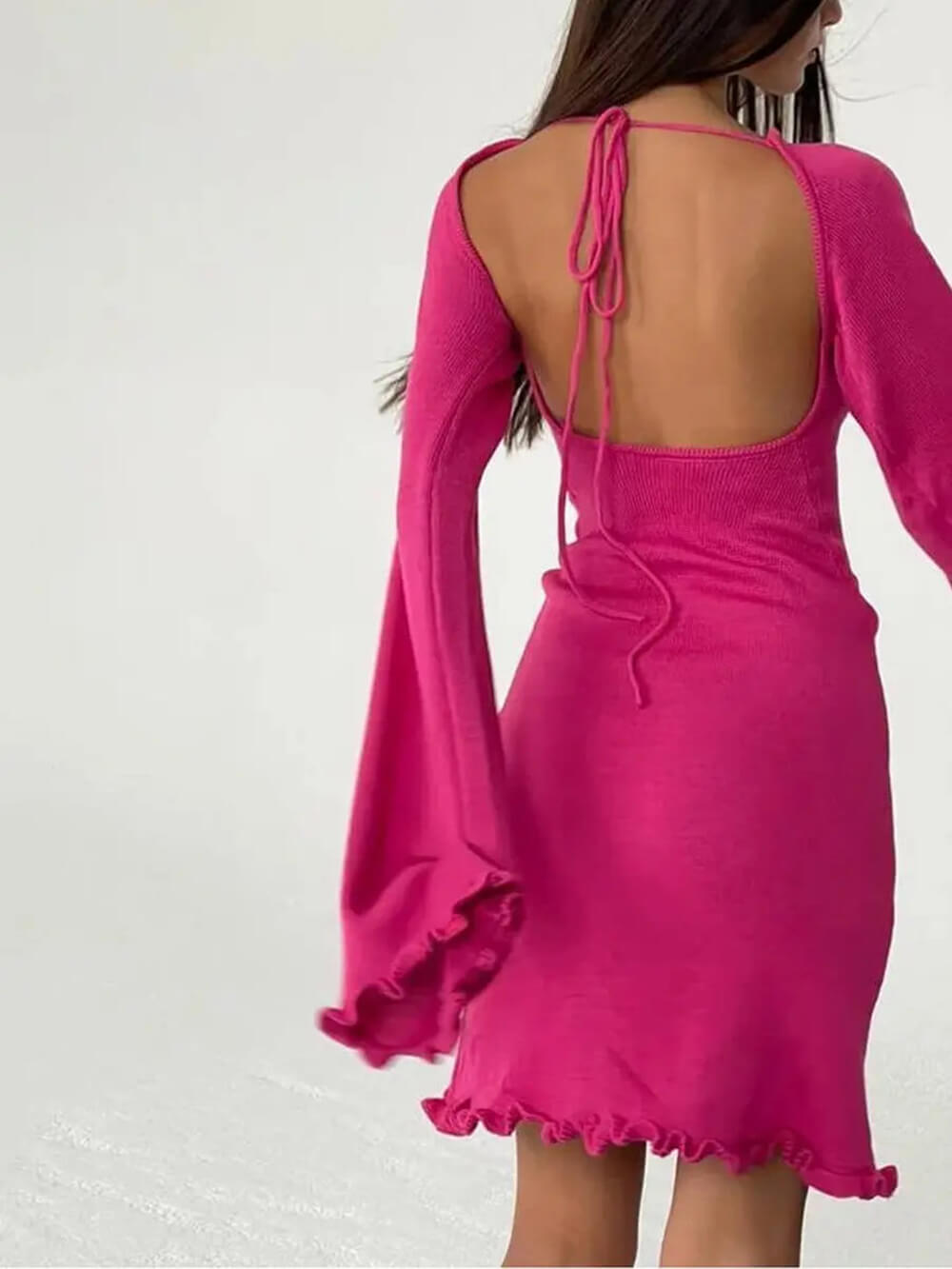 Round Neck Flounce Sleeve Short Dress Newgew Dresses