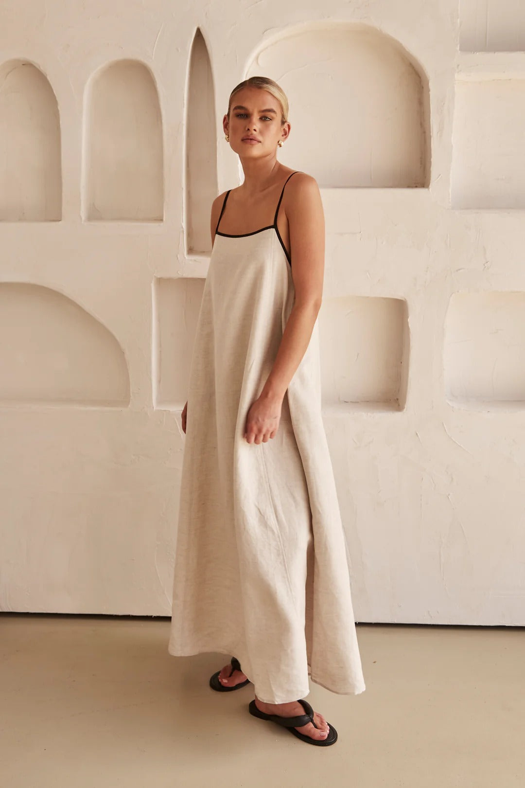 Contrast Linen Maxi Dress Newgew Dresses