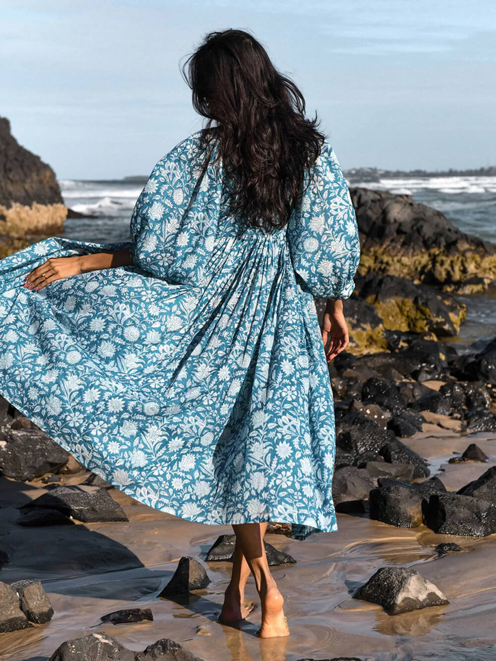 Floral Balloon Sleeve Midi Dress Newgew Dresses