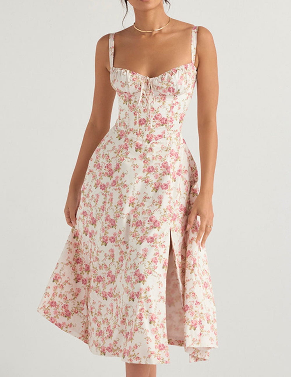 Rose Print Herringbone Slip Dress Newgew Dresses