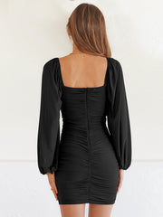 Mesh Pleated Long-Sleeve Mini Dress Newgew Dresses