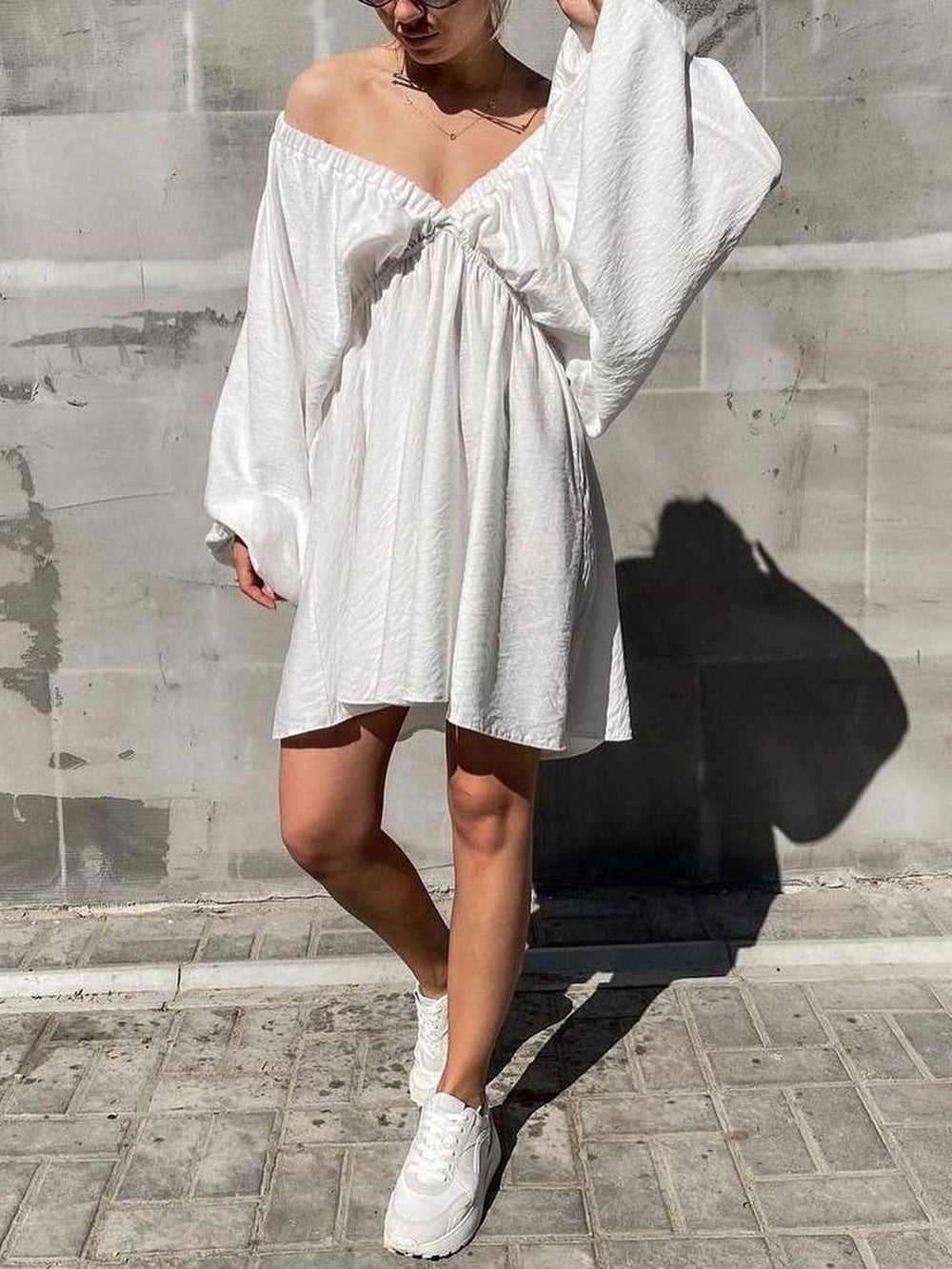 Woven Plunge Skater Mini Dress Newgew Dresses