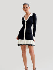 Ruffled Pearl Button Knit Mini Dress Newgew Dresses