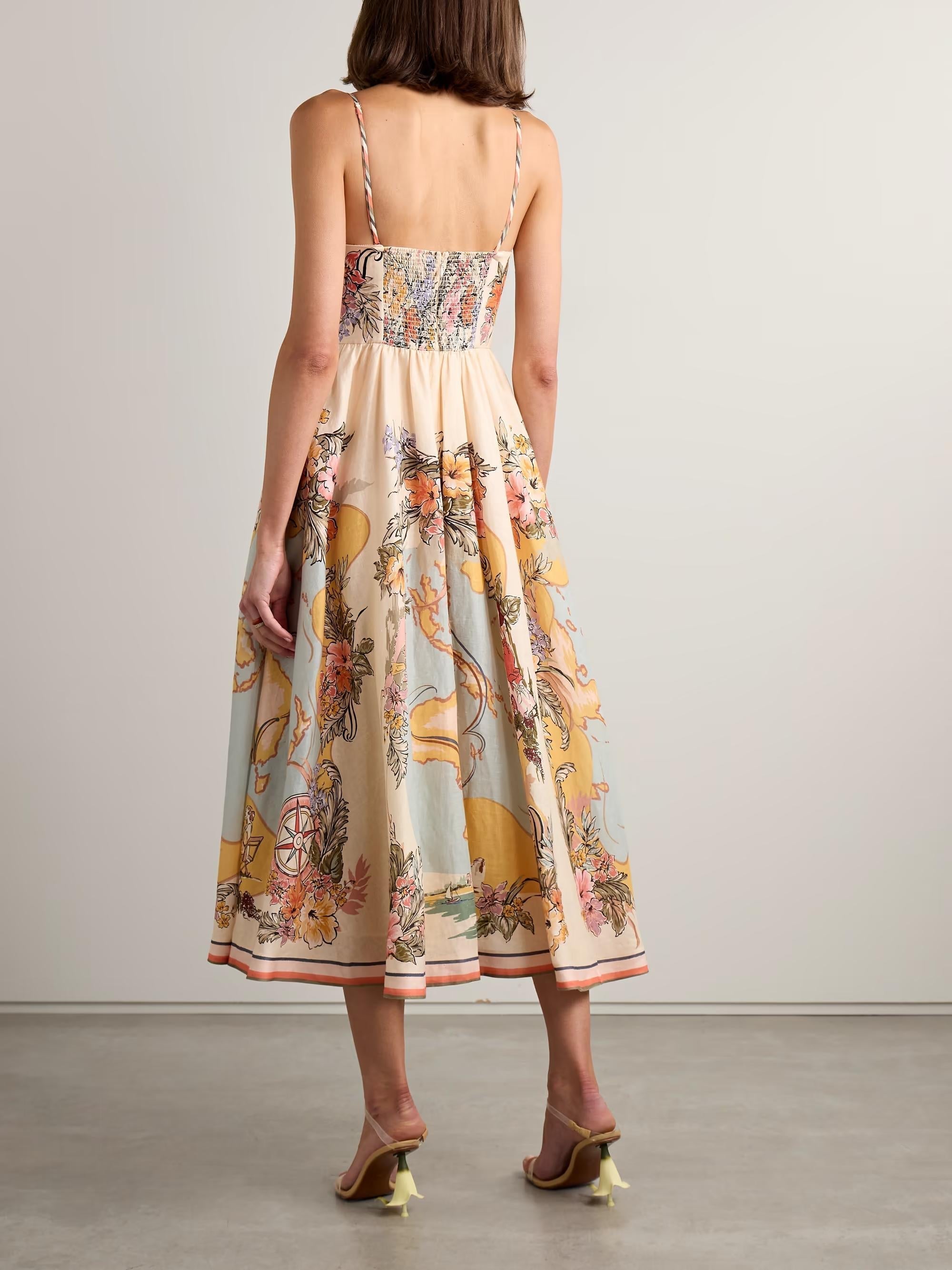 Tallow Pleated Printed Linen Midi Dress Newgew Dresses