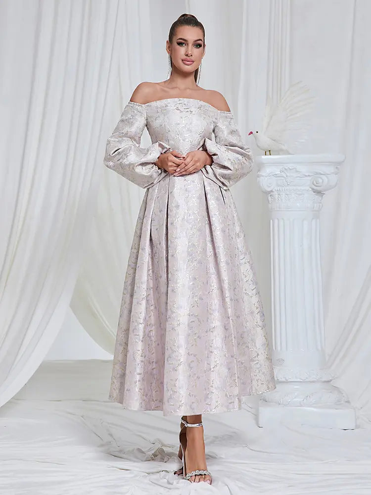 Off-Shoulder Jacquard Gown Newgew Dresses