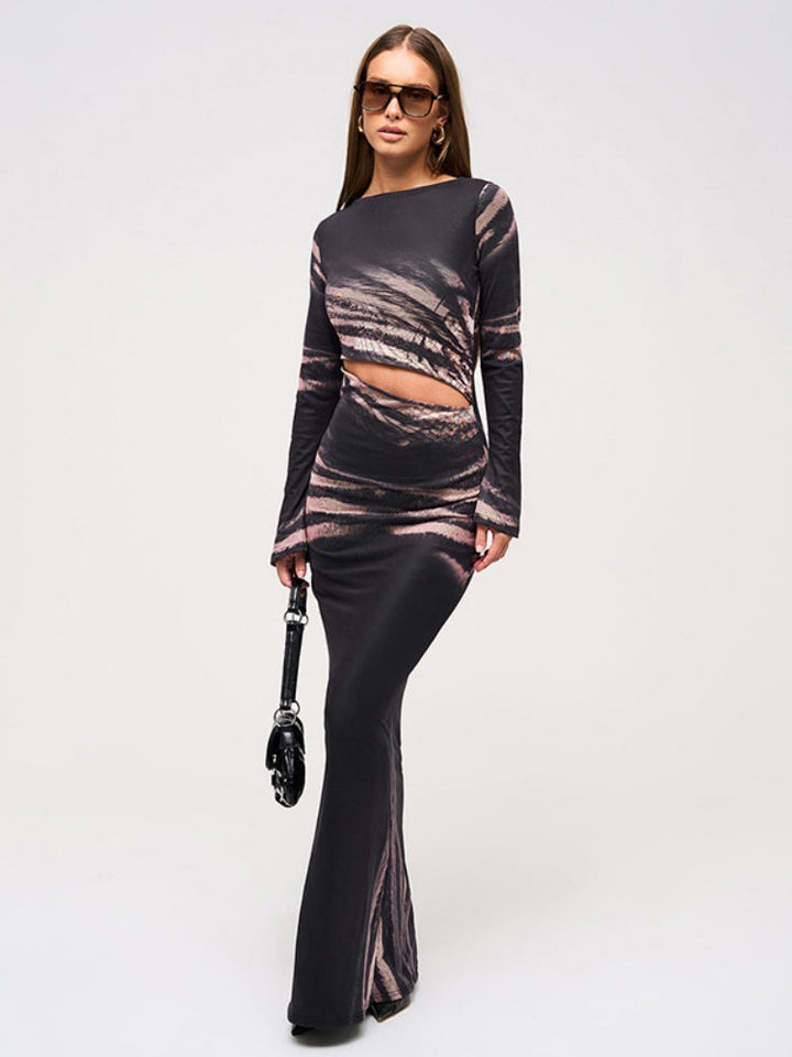 Cutout Waist Printed Maxi Dress Newgew Dresses