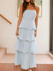 Chic Strapless Backless Tiered Midi Dress Newgew Dresses
