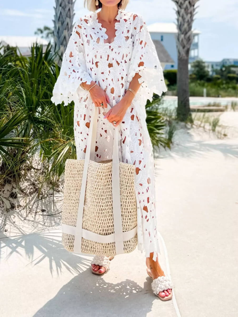 Floral Eyelet Lace Cover Up Beach Midi Dress Newgew Dresses
