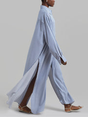 Avery Fluid Shirt Dress - White/Blue Stripe Newgew Dresses