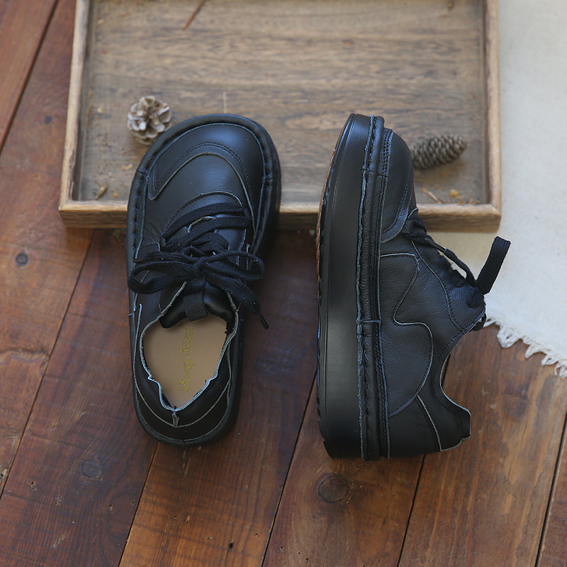 Women Retro Casual Leather Thick Soled Shoes Newgew Shoes