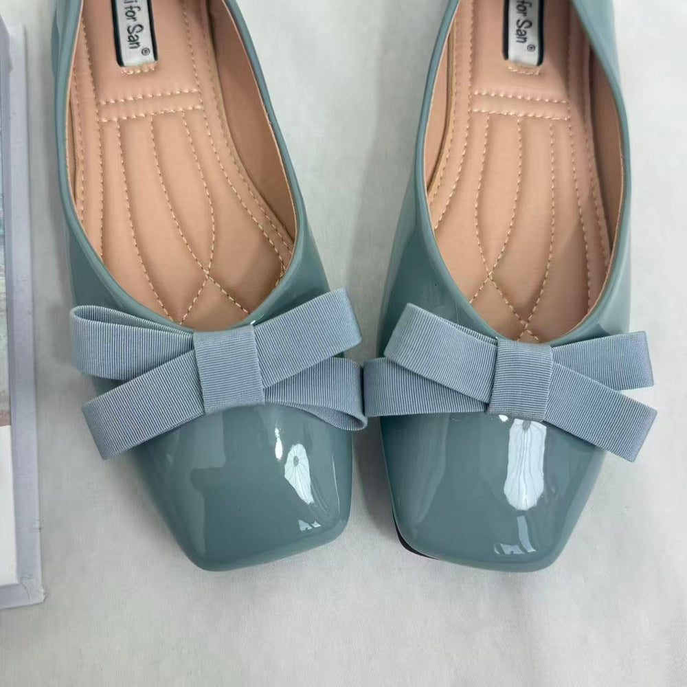 Square-Toe Bow-Accented Low-Cut Flats PinTow