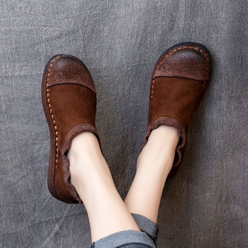 Women Autumn Retro Cowhide Soft Flat Shoes Newgew Shoes