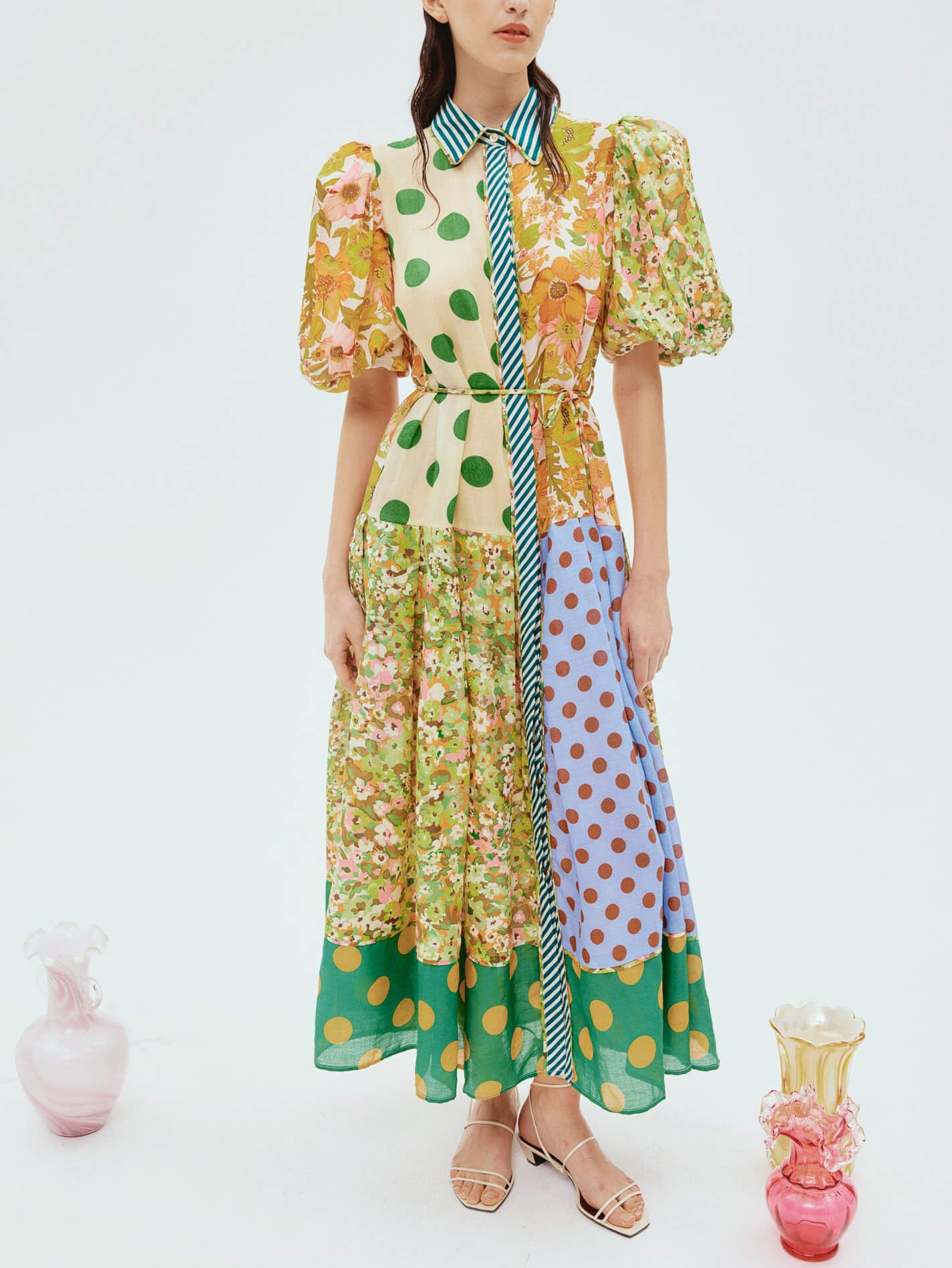 Exquisite Retro Floral Print Puff Sleeve Midi Dress Newgew Dresses