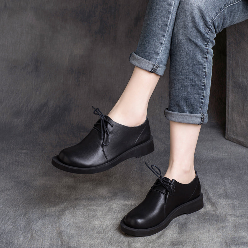 Women Retro Solid Cowhide Casual Shoes Newgew Shoes