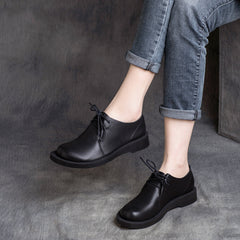 Women Retro Solid Cowhide Casual Shoes Newgew Shoes