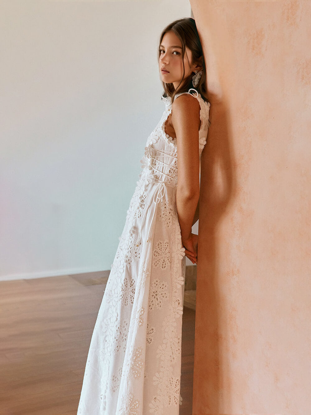 Delicate Lace Hook And Lace Up Sides Maxi Dress Newgew Dresses