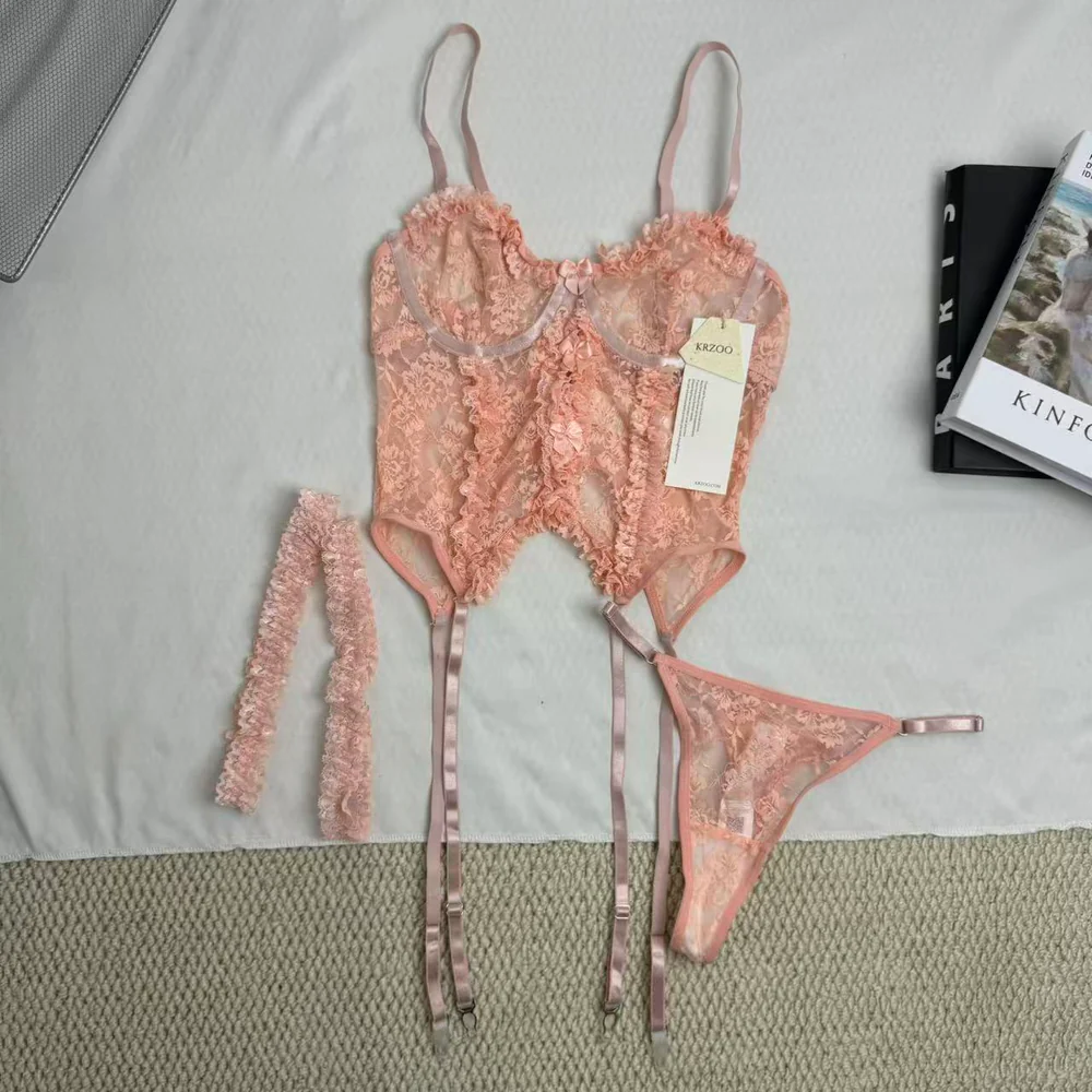 Cute Bow-Accented Sheer Slim-Fit Two-Piece Set PinTow
