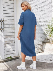 Loose-Fit Denim Short-Sleeve Maxi Dress Newgew Dresses