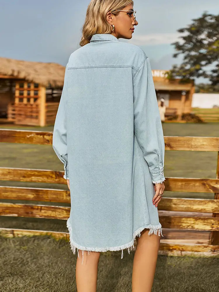Vintage Washed Frayed Denim Dress Newgew Dresses