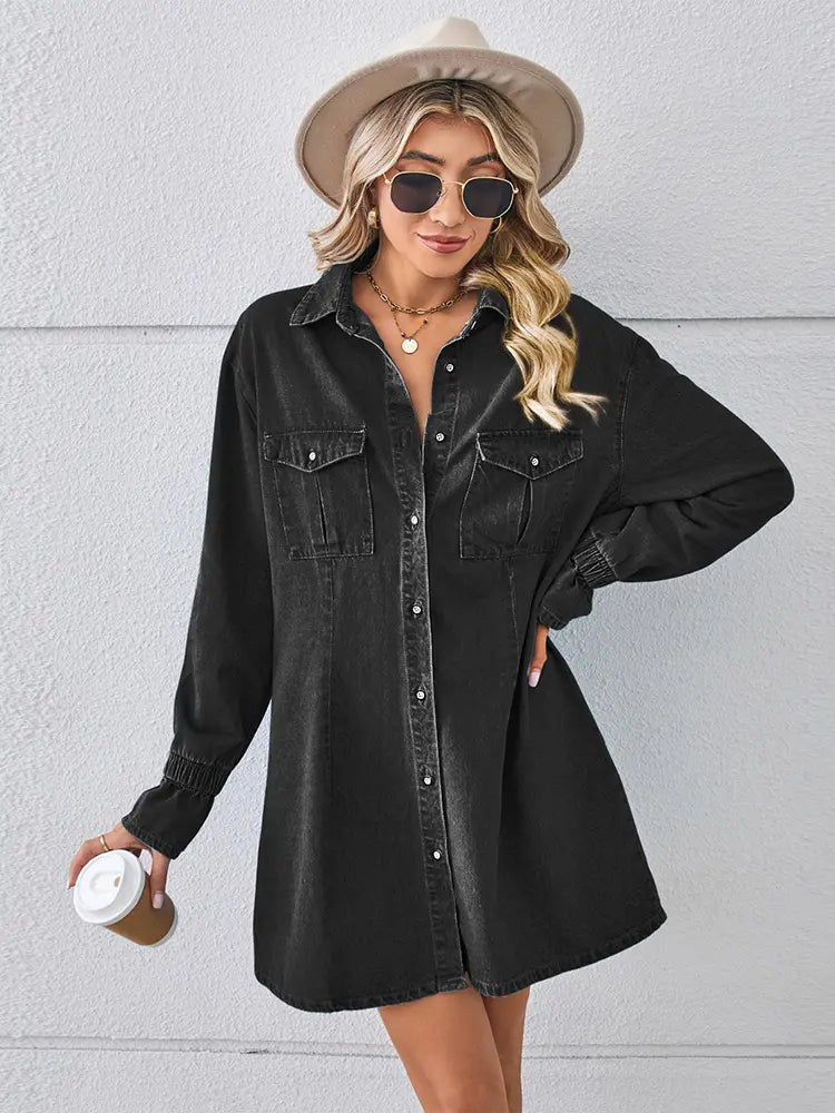 Loose-Fit Washed Denim Dress Newgew Dresses