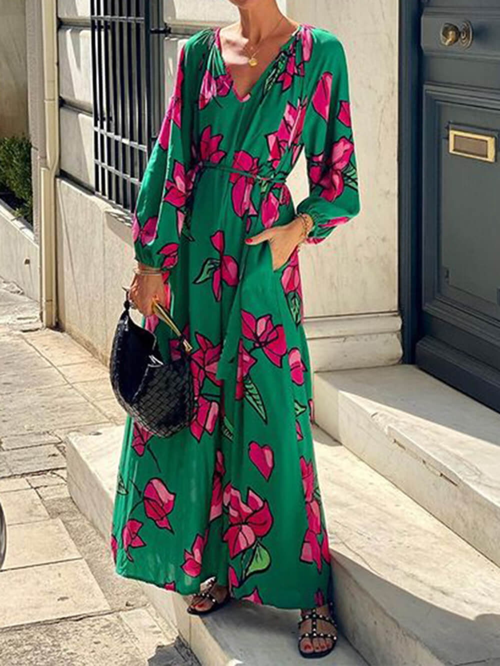 Fashion Printed V-Neck Holiday Beach Dresses Newgew Dresses