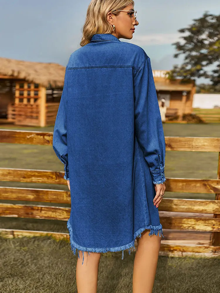 Vintage Washed Frayed Denim Dress Newgew Dresses