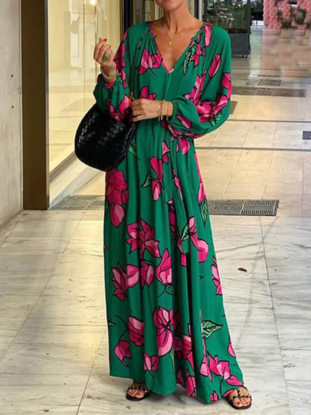 Fashion Printed V-Neck Holiday Beach Dresses Newgew Dresses