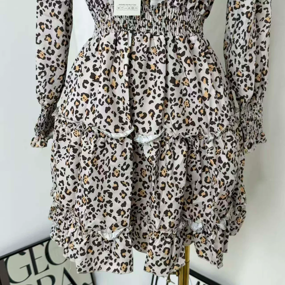 Leopard-Print Puff-Sleeve Dress PinTow