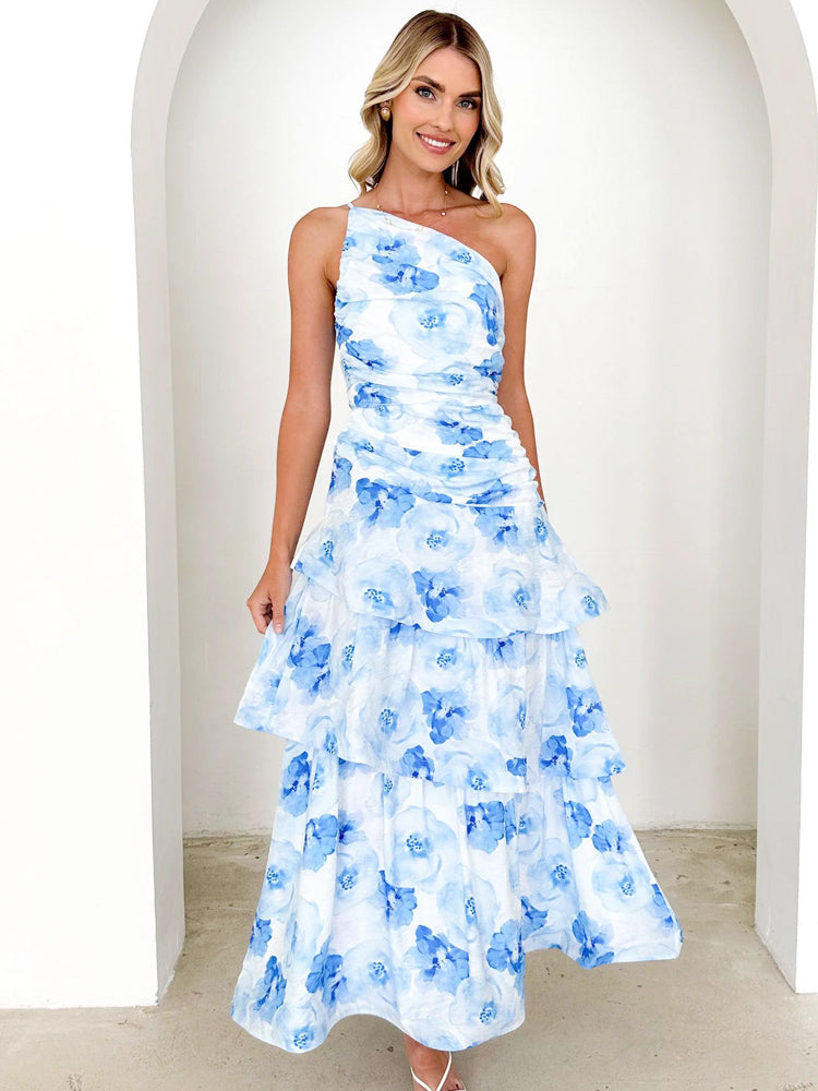 One-Shoulder Strappy Floral Print Dress Newgew Dresses