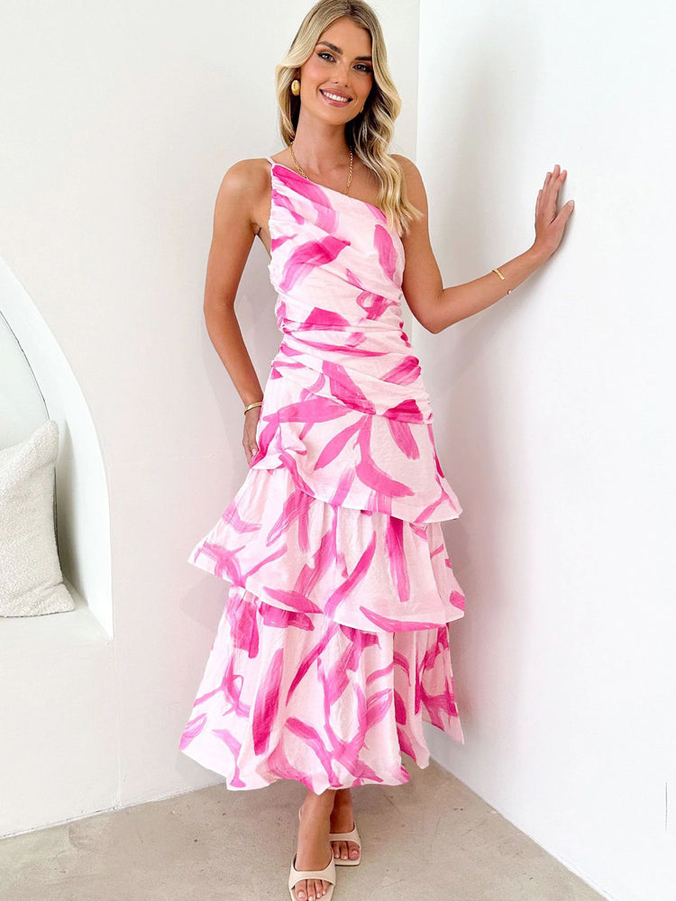 One-Shoulder Strappy Floral Print Dress Newgew Dresses