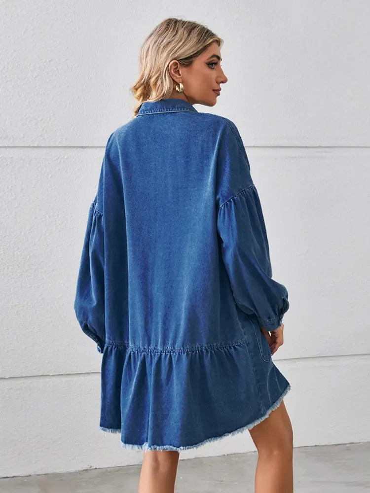Oversized Frayed Denim Midi Dress Newgew Dresses