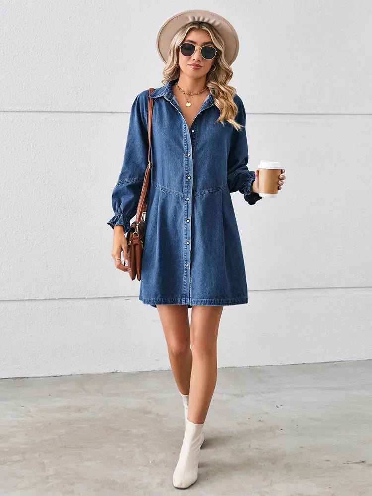 Loose Washed Patchwork Denim Dress Newgew Dresses