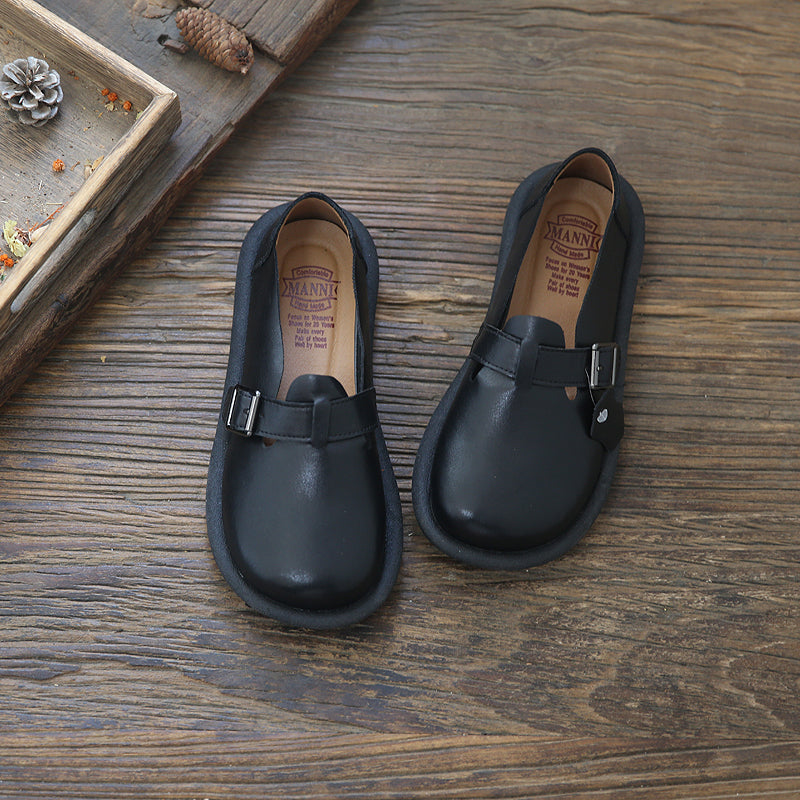 Women Retro Minimalist Soft Leather Flat Casual Shoes Newgew Shoes