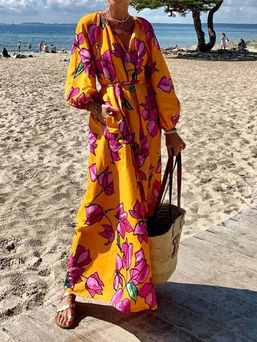 Fashion Printed V-Neck Holiday Beach Dresses Newgew Dresses