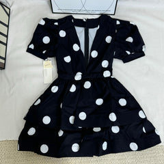 Printed Deep-V Polka-Dot A-Line Dress PinTow