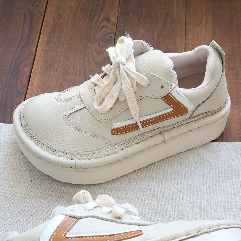 Women Casual Color Matching Patchwork Leather Shoes Newgew Shoes