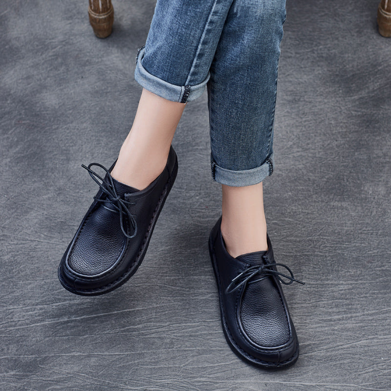 Women Retro Minimalist Leather Flat Casual Shoes Newgew Shoes