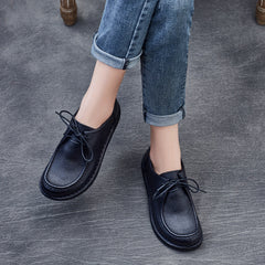 Women Retro Minimalist Leather Flat Casual Shoes Newgew Shoes