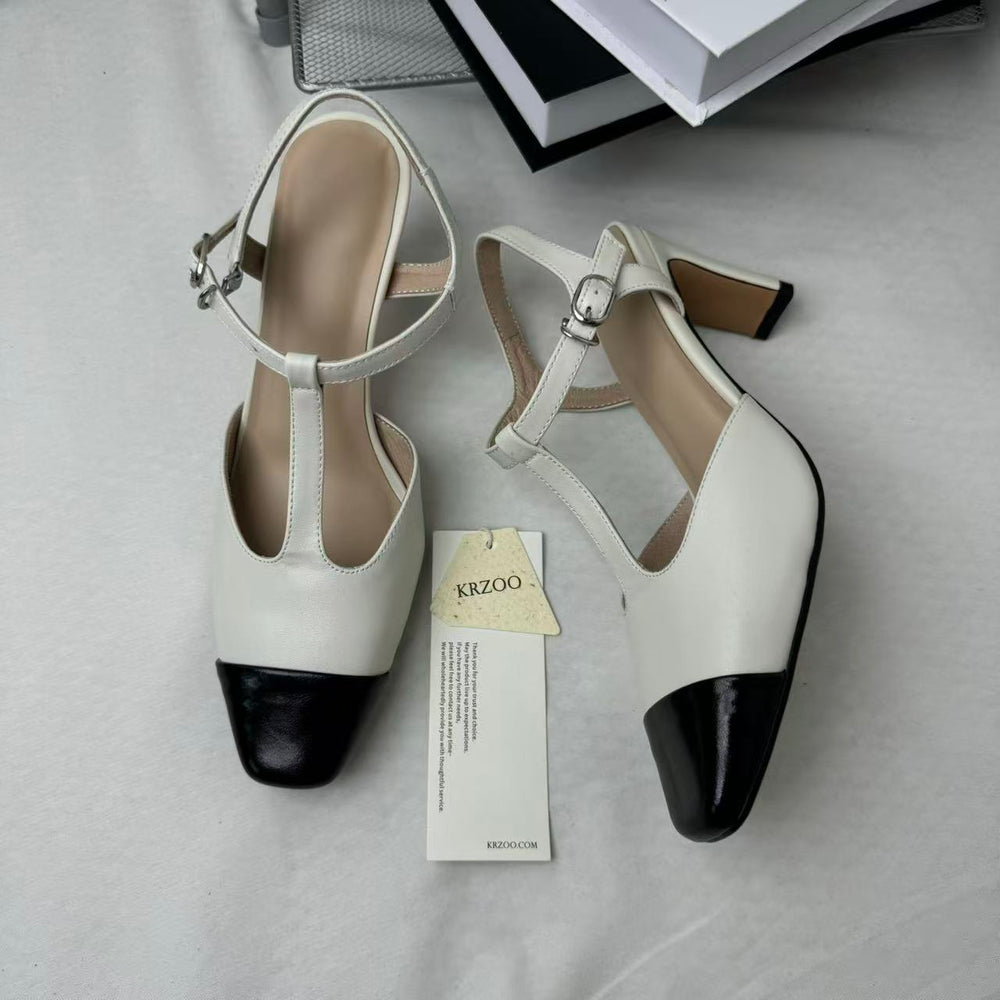 Retro Color-Block Open-Toe Sandals PinTow