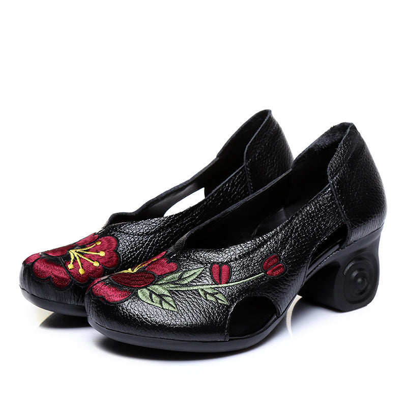 Women Retro Leather Flower Pumps Newgew Shoes