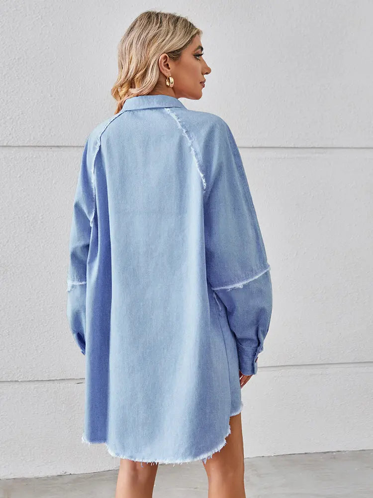 Washed Denim Fringe Patchwork Dress Newgew Dresses