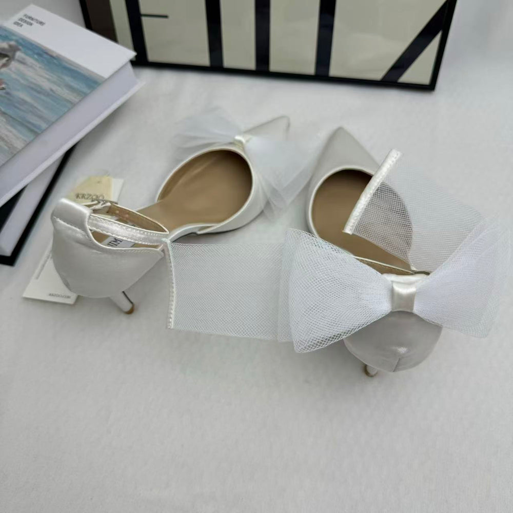 Asymmetric Bow-Detail Low-Vamp Stiletto Heels PinTow