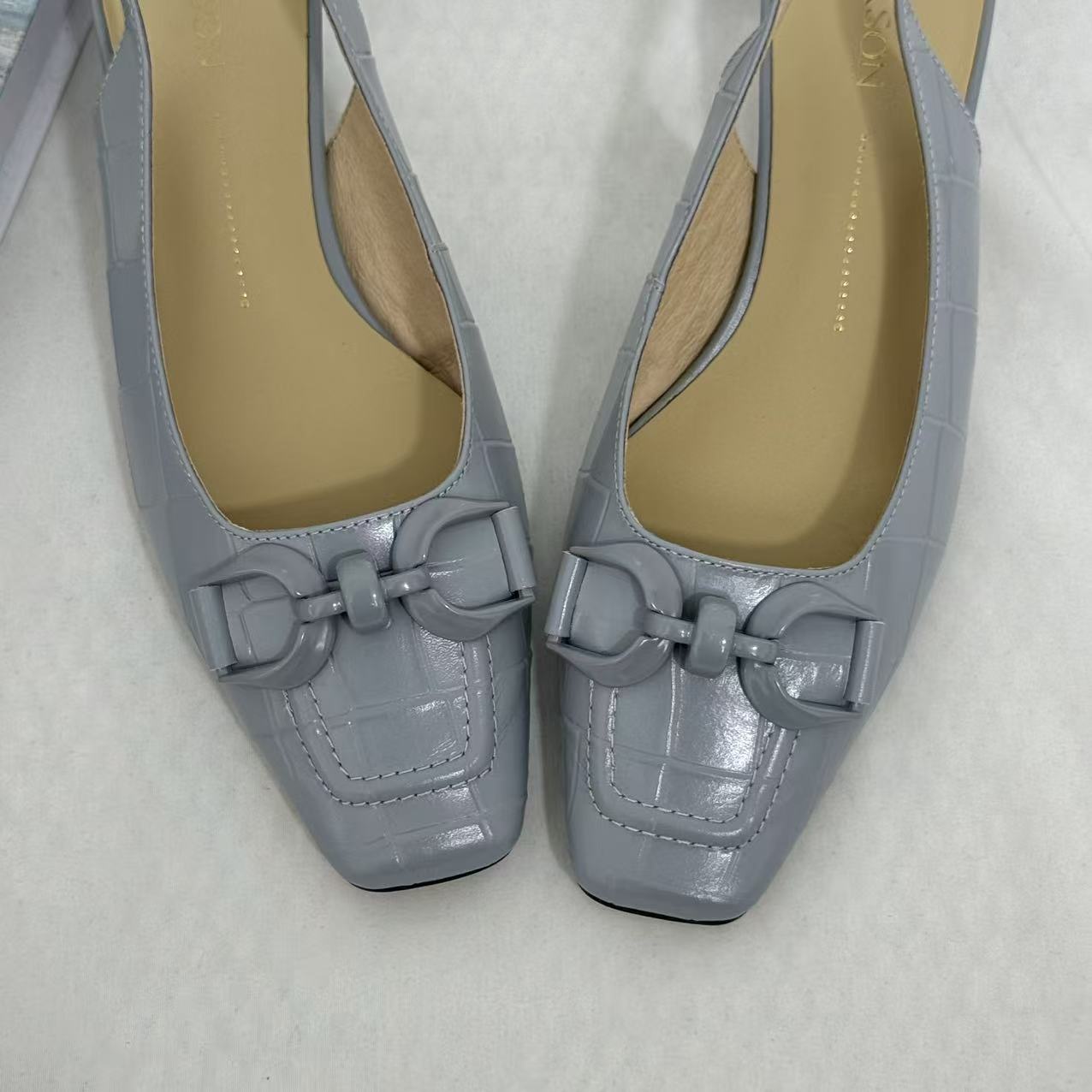 French-Style Square-Toe Block-Heel Slingbacks PinTow